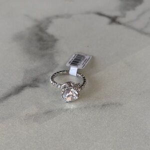 Silver Crystal Halo Engagement-Style Ring - Clear